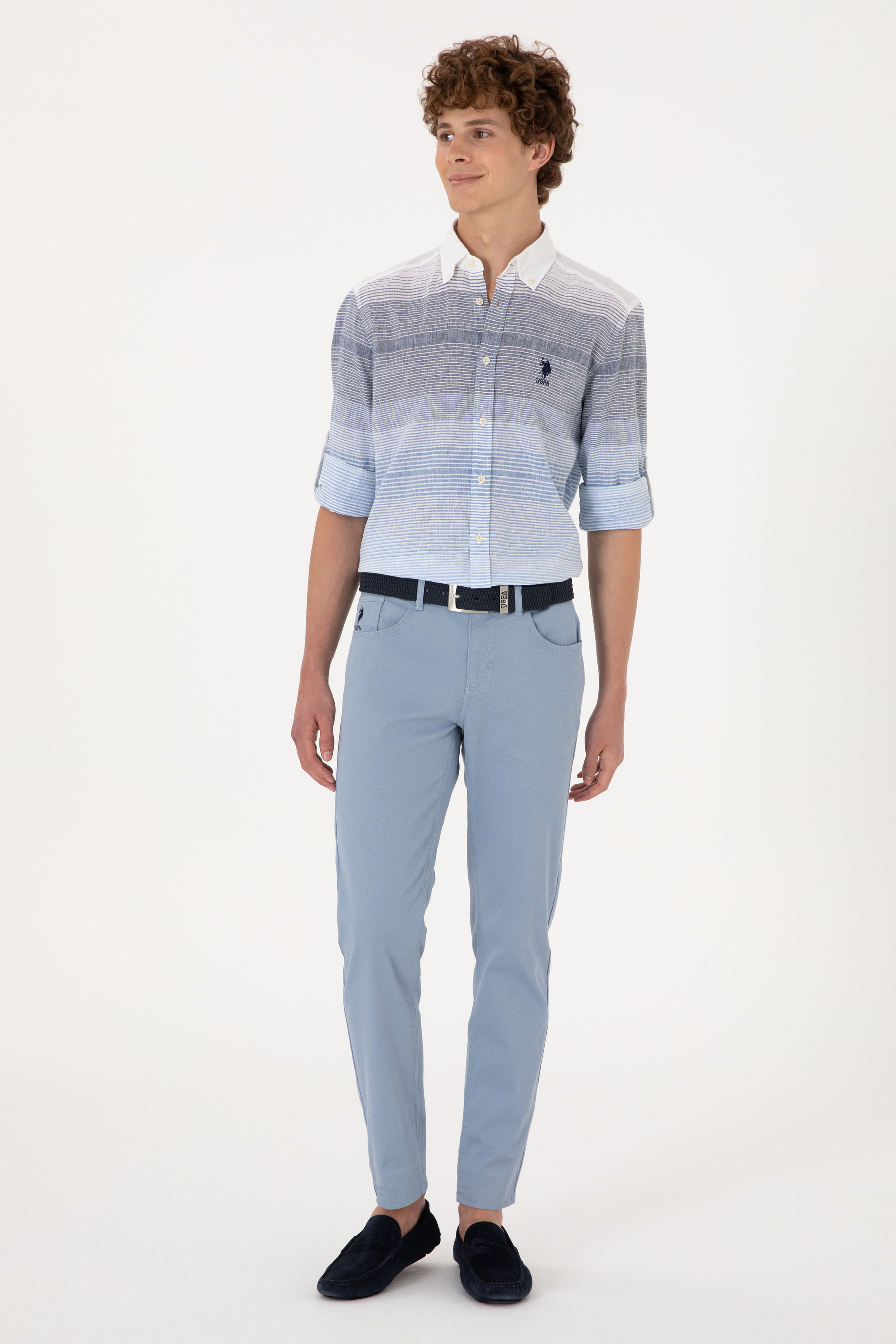 Erkek Slim Fit Mavi Kanvas Pantolon - Image 3