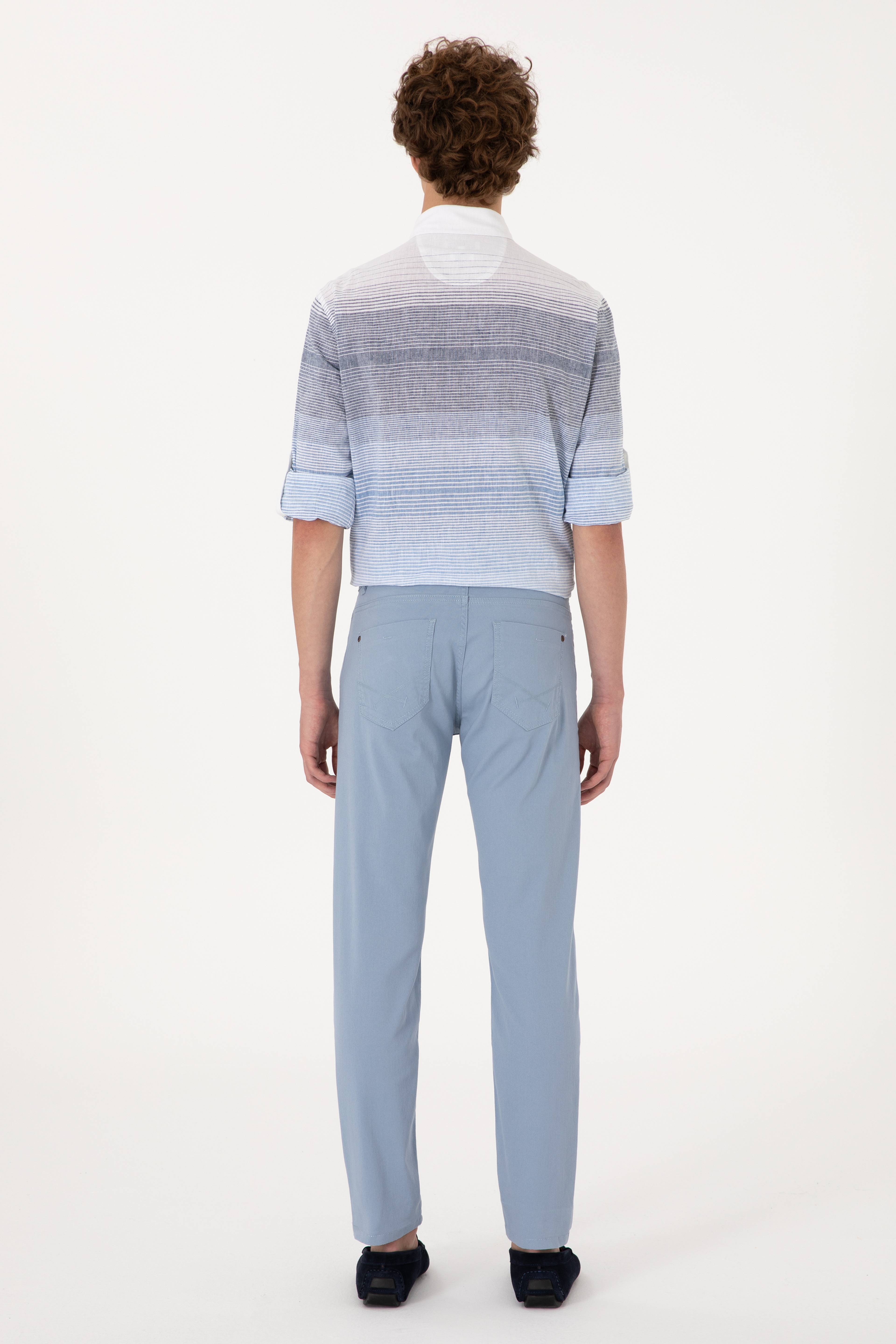 Erkek Slim Fit Mavi Kanvas Pantolon - Image 4