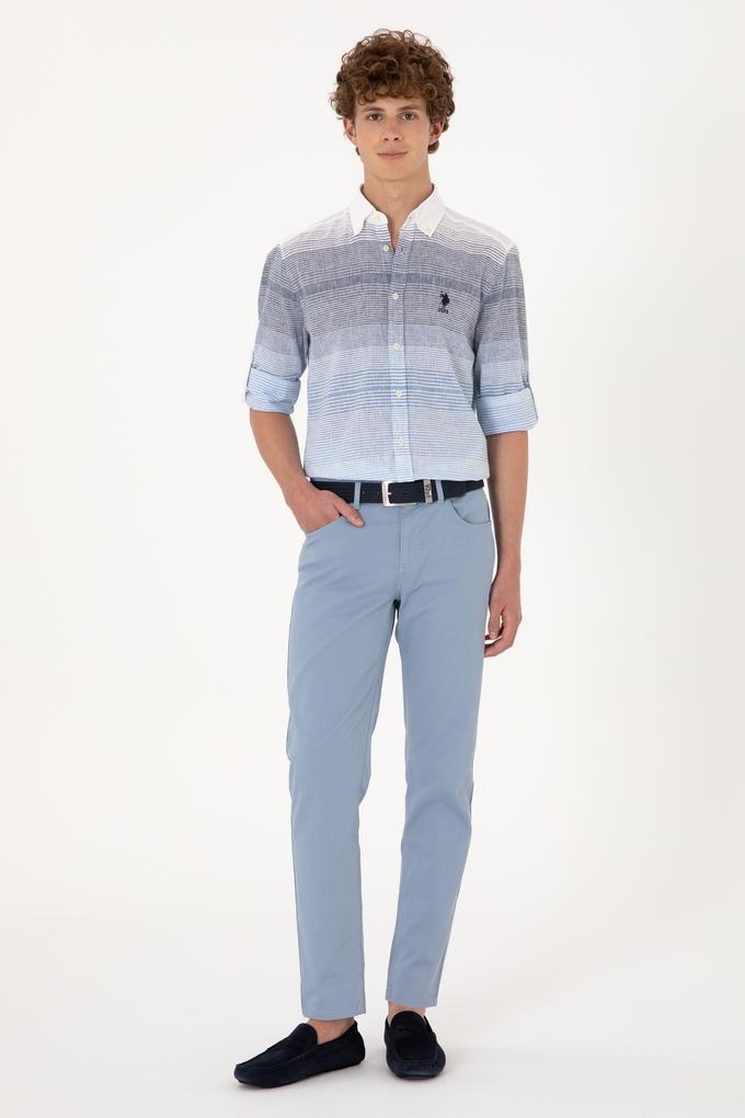 Erkek Slim Fit Mavi Kanvas Pantolon