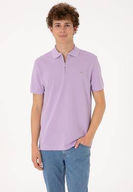Erkek Regular Fit Fermuarlı Lila Tişört - 50306836001