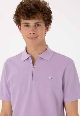Erkek Regular Fit Fermuarlı Lila Tişört - 50306836001