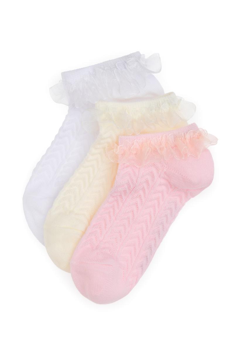 Kız Çocuk 3'lü Kurdele Detaylı Patik Çorap