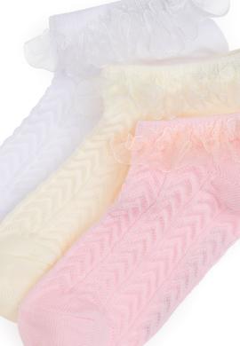 Kız Çocuk 3'lü Kurdele Detaylı Patik Çorap - 50311326004