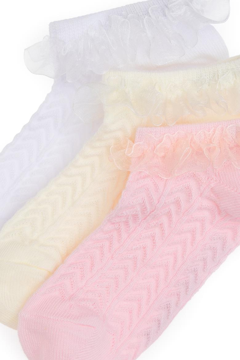 Kız Çocuk 3'lü Kurdele Detaylı Patik Çorap - 50311326004