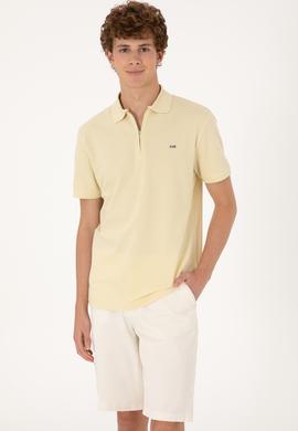 Erkek Regular Fit Fermuarlı Açık Haki Tişört - 50306836021