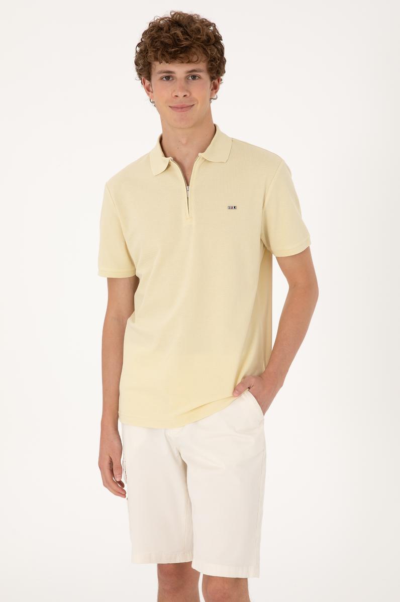 Erkek Regular Fit Fermuarlı Açık Haki Tişört