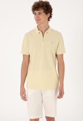 Erkek Regular Fit Fermuarlı Açık Haki Tişört - 50306836021