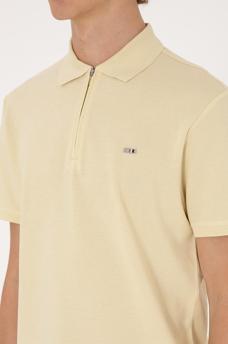 Erkek Regular Fit Fermuarlı Açık Haki Tişört