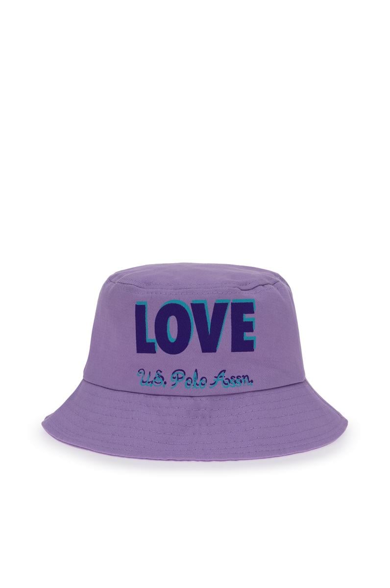 Kız Çocuk Lila Slogan Baskılı Bucket Şapka