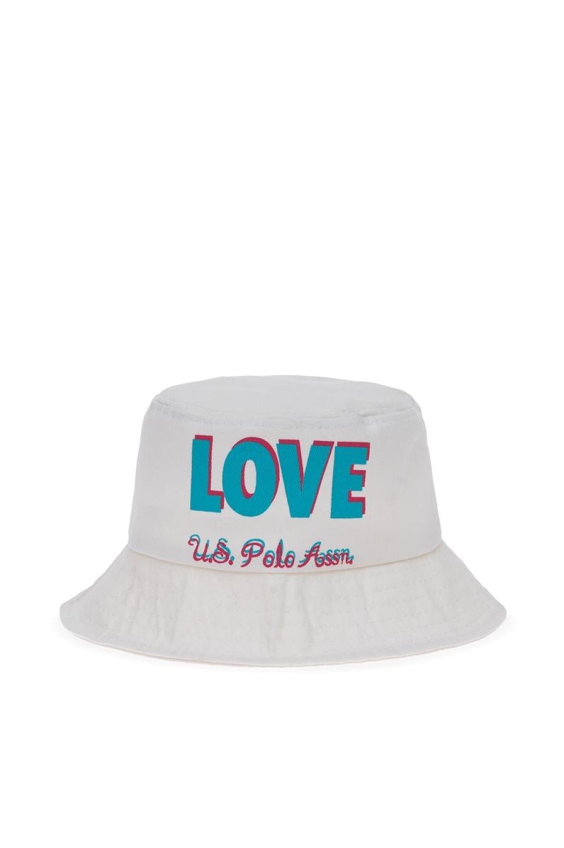 Kız Çocuk Beyaz Slogan Baskılı Bucket Şapka