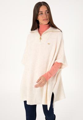 Kadın Krem Fermuarlı Triko Panço - 50293175005