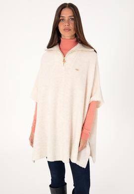 Kadın Krem Fermuarlı Triko Panço - 50293175005