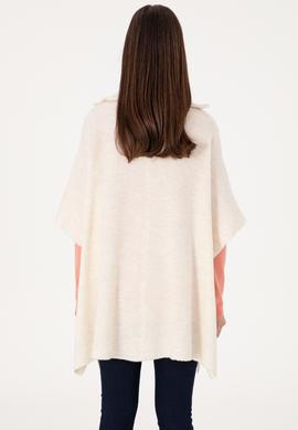 Kadın Krem Fermuarlı Triko Panço - 50293175005