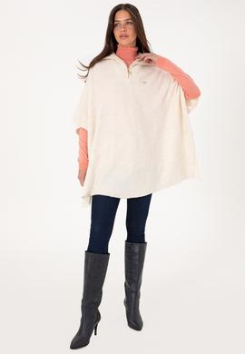 Kadın Krem Fermuarlı Triko Panço - 50293175005