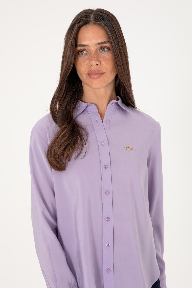 Kadın Lila Uzun Kollu Gömlek - 50271862029