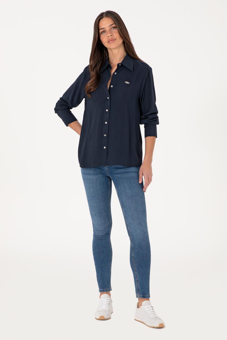 Kadın Lacivert Uzun Kollu Gömlek - 50299506013