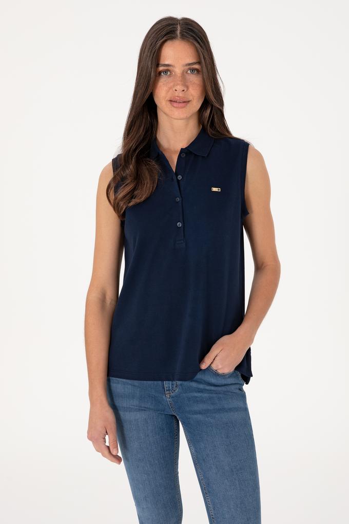 Kadın Lacivert Kolsuz Polo Yaka Tişört