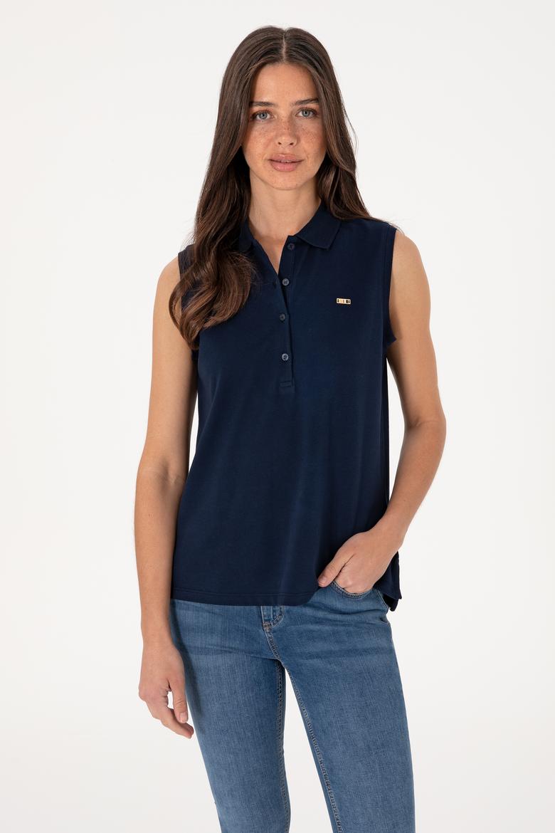 Kadın Lacivert Kolsuz Polo Yaka Tişört