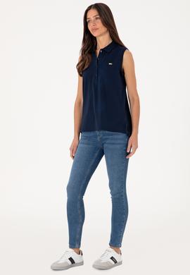 Kadın Lacivert Kolsuz Polo Yaka Tişört - 50306709005