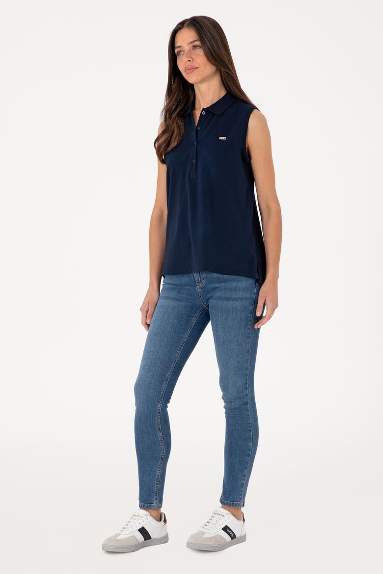Kadın Lacivert Kolsuz Polo Yaka Tişört - 50306709005