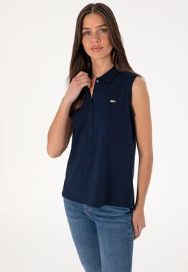 Kadın Lacivert Kolsuz Polo Yaka Tişört - 50306709005