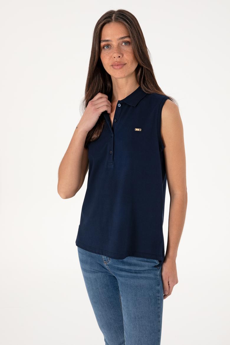 Kadın Lacivert Kolsuz Polo Yaka Tişört - 50306709005