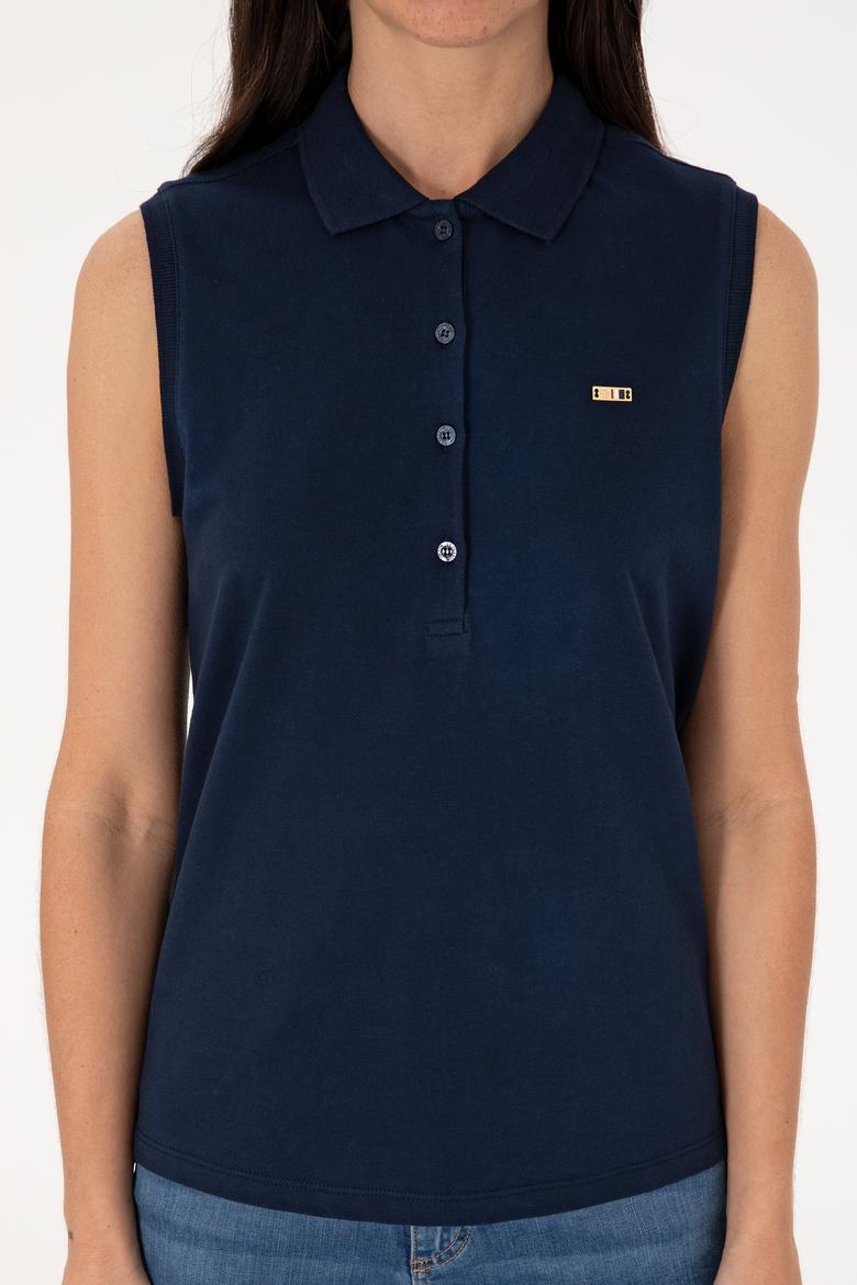 Kadın Lacivert Kolsuz Polo Yaka Tişört - 50306709005