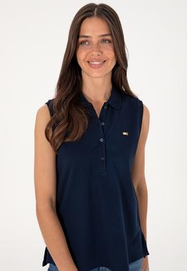 Kadın Lacivert Kolsuz Polo Yaka Tişört - 50306709005