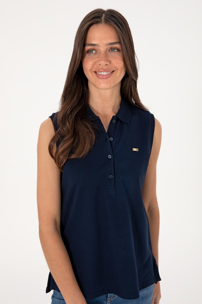 Kadın Lacivert Kolsuz Polo Yaka Tişört - 50306709005