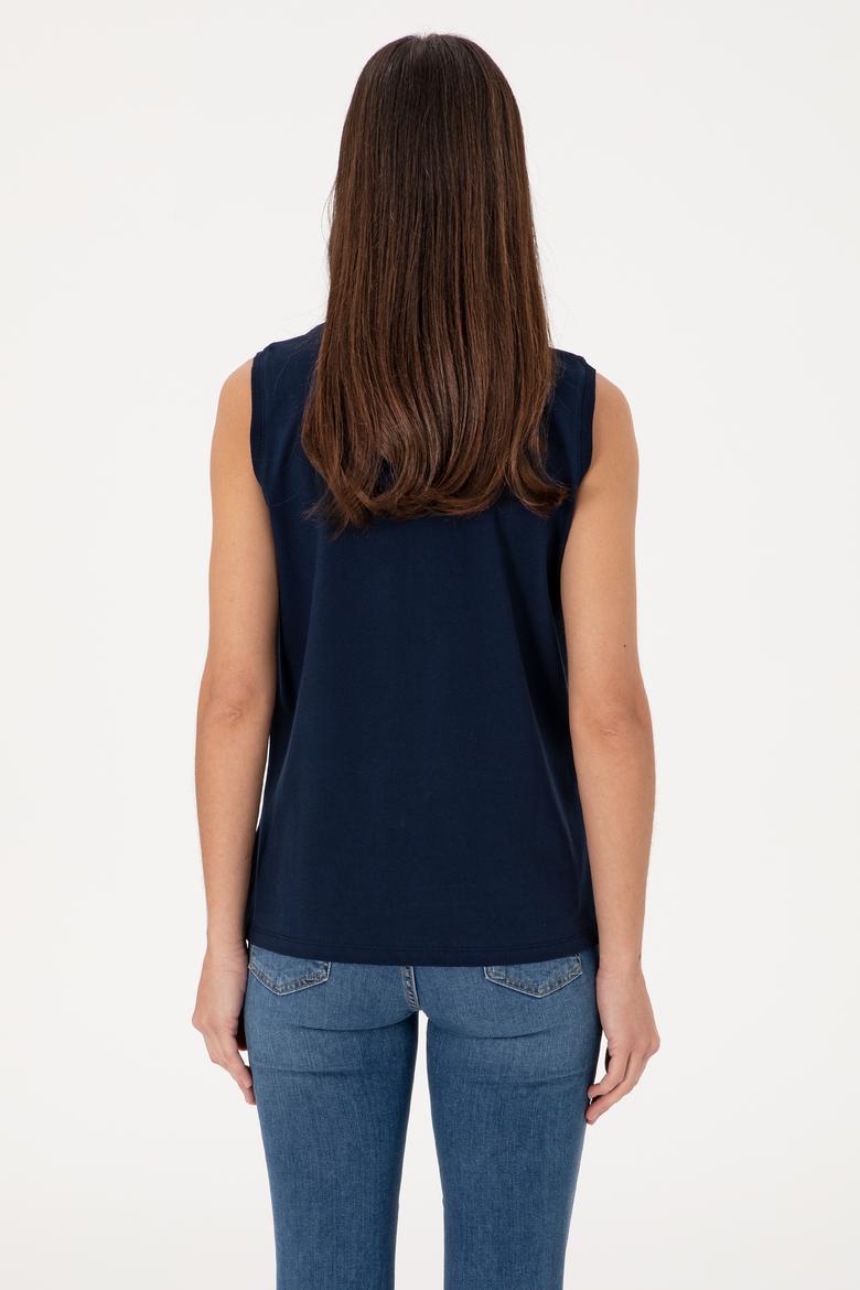 Kadın Lacivert Kolsuz Polo Yaka Tişört - 50306709005