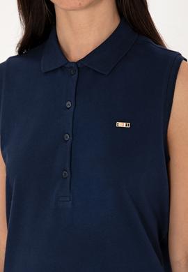 Kadın Lacivert Kolsuz Polo Yaka Tişört - 50306709005