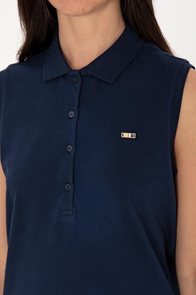 Kadın Lacivert Kolsuz Polo Yaka Tişört - 50306709005