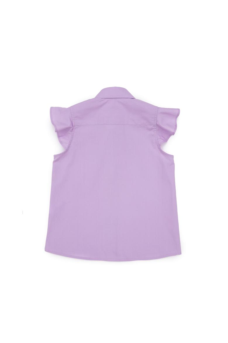 Kız Çocuk Lila Fırfır Kol Detaylı Pamuk Gömlek - 50306617008