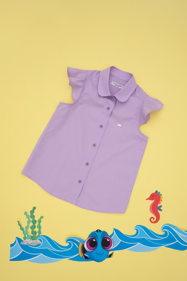 Kız Çocuk Lila Fırfır Kol Detaylı Pamuk Gömlek - 50306617008