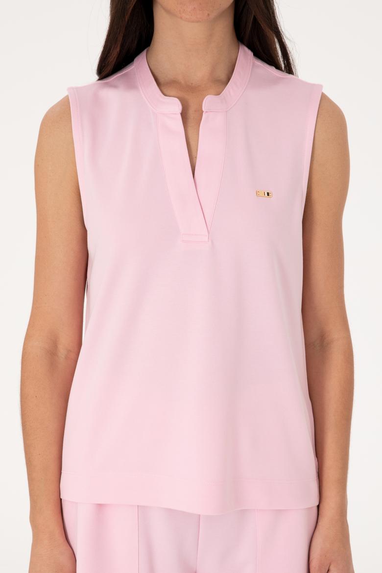 Kadın Açık Pembe Kolsuz V Yaka Tişört - 50306736015