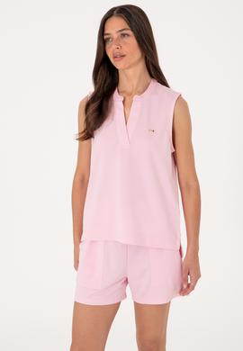 Kadın Açık Pembe Kolsuz V Yaka Tişört - 50306736015