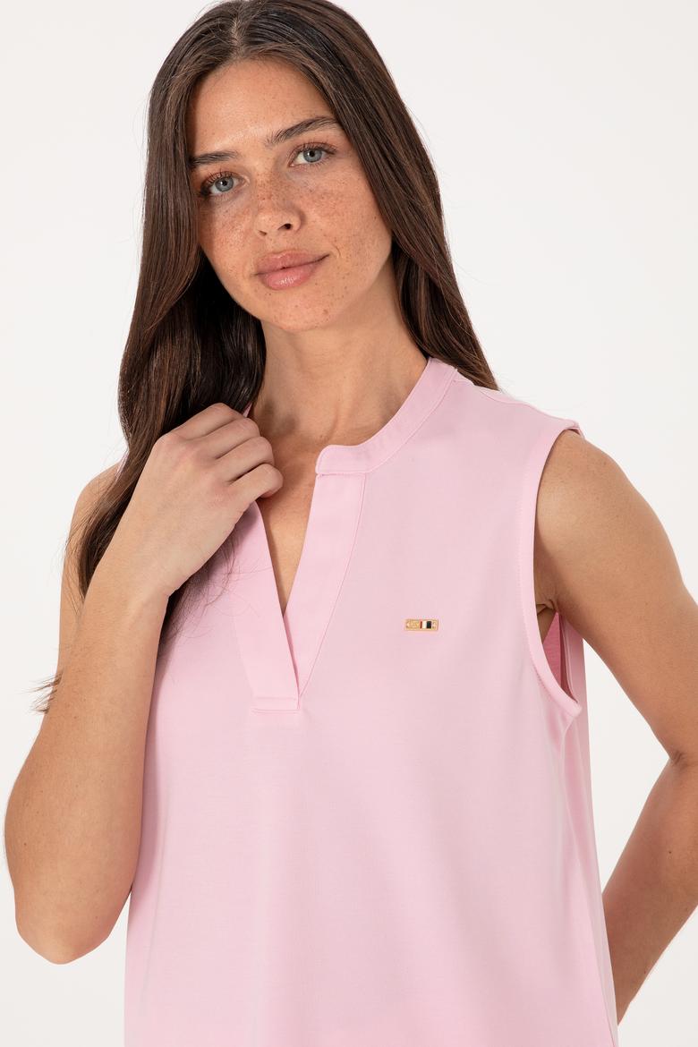 Kadın Açık Pembe Kolsuz V Yaka Tişört - 50306736015