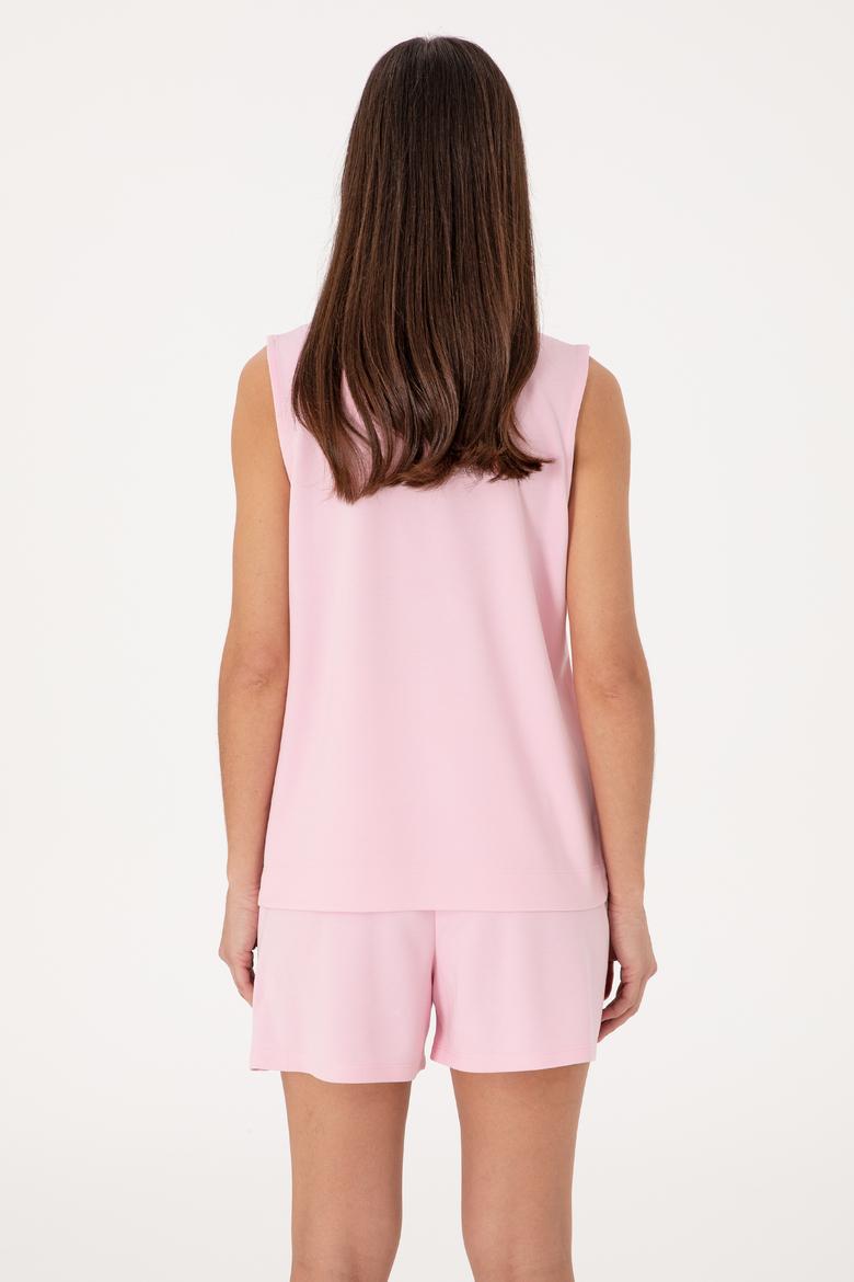 Kadın Açık Pembe Kolsuz V Yaka Tişört - 50306736015