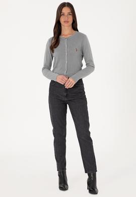 Kadın Gri Melanj Basic Triko Hırka - 50288991060