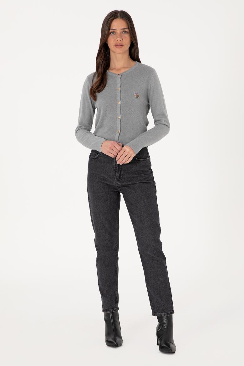 Kadın Gri Melanj Basic Triko Hırka - 50288991060