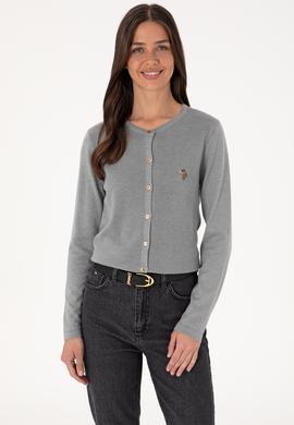 Kadın Gri Melanj Basic Triko Hırka - 50288991060