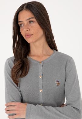 Kadın Gri Melanj Basic Triko Hırka - 50288991060