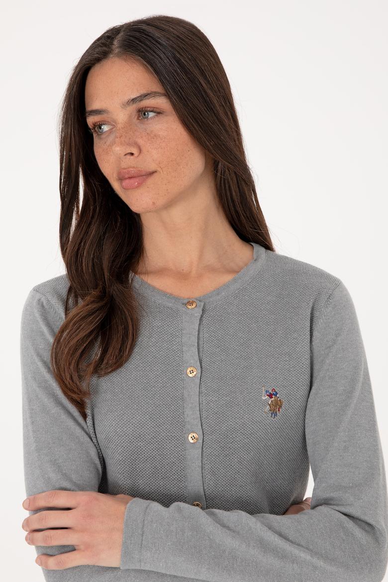 Kadın Gri Melanj Basic Triko Hırka - 50288991060