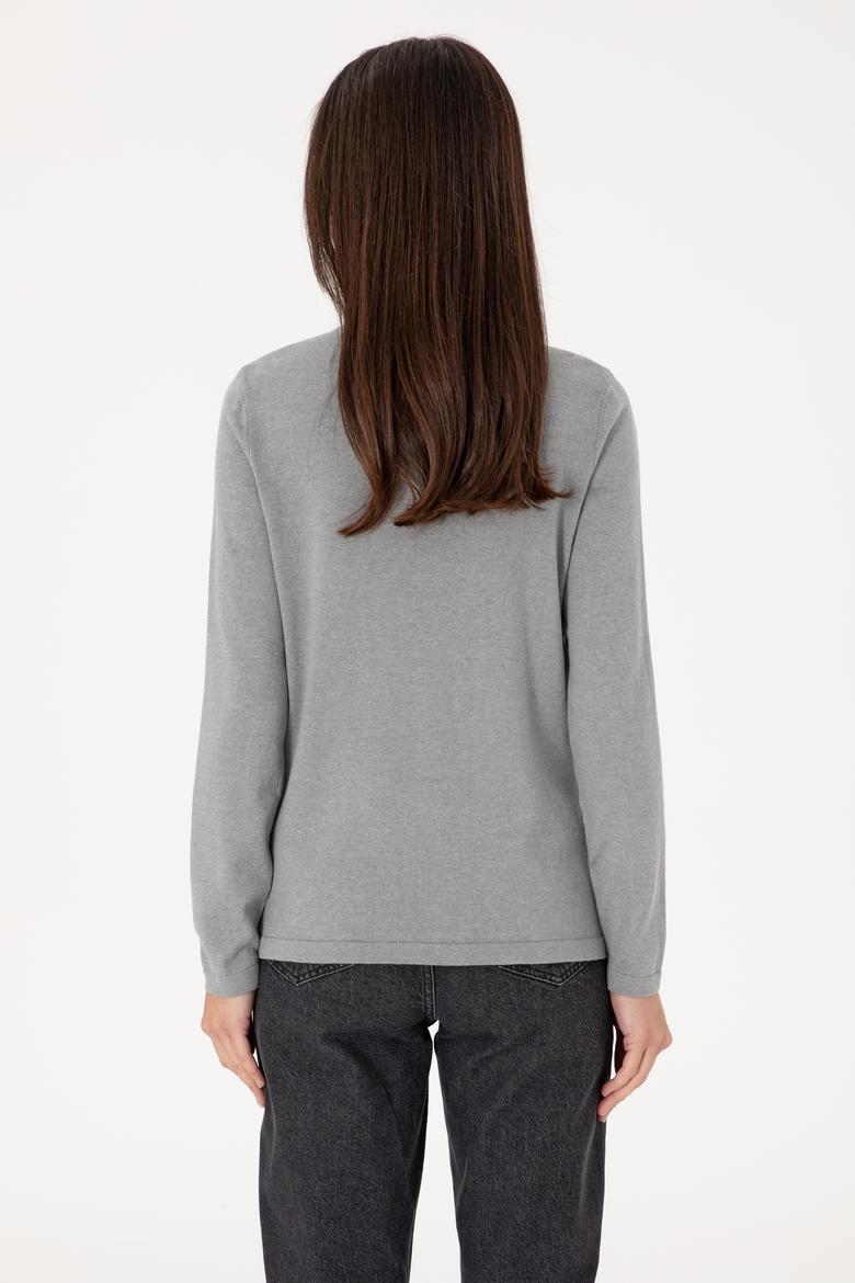 Kadın Gri Melanj Basic Triko Hırka - 50288991060