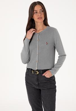 Kadın Gri Melanj Basic Triko Hırka - 50288991060