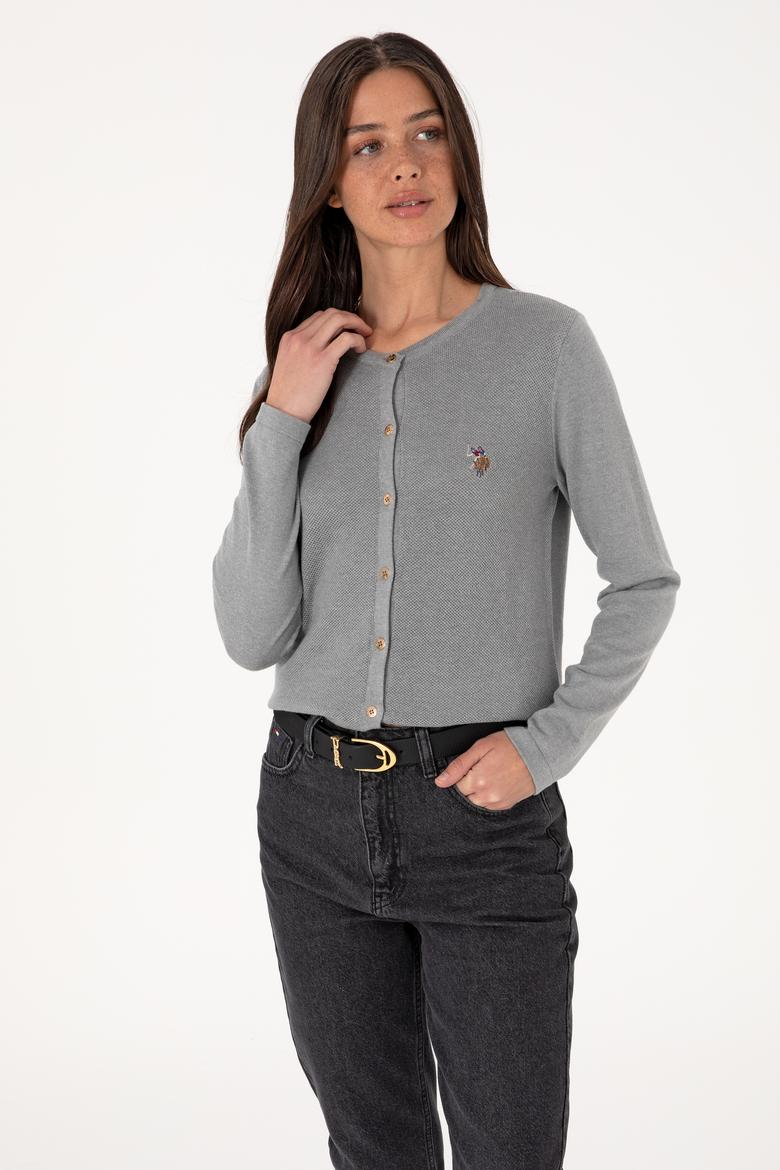 Kadın Gri Melanj Basic Triko Hırka - 50288991060