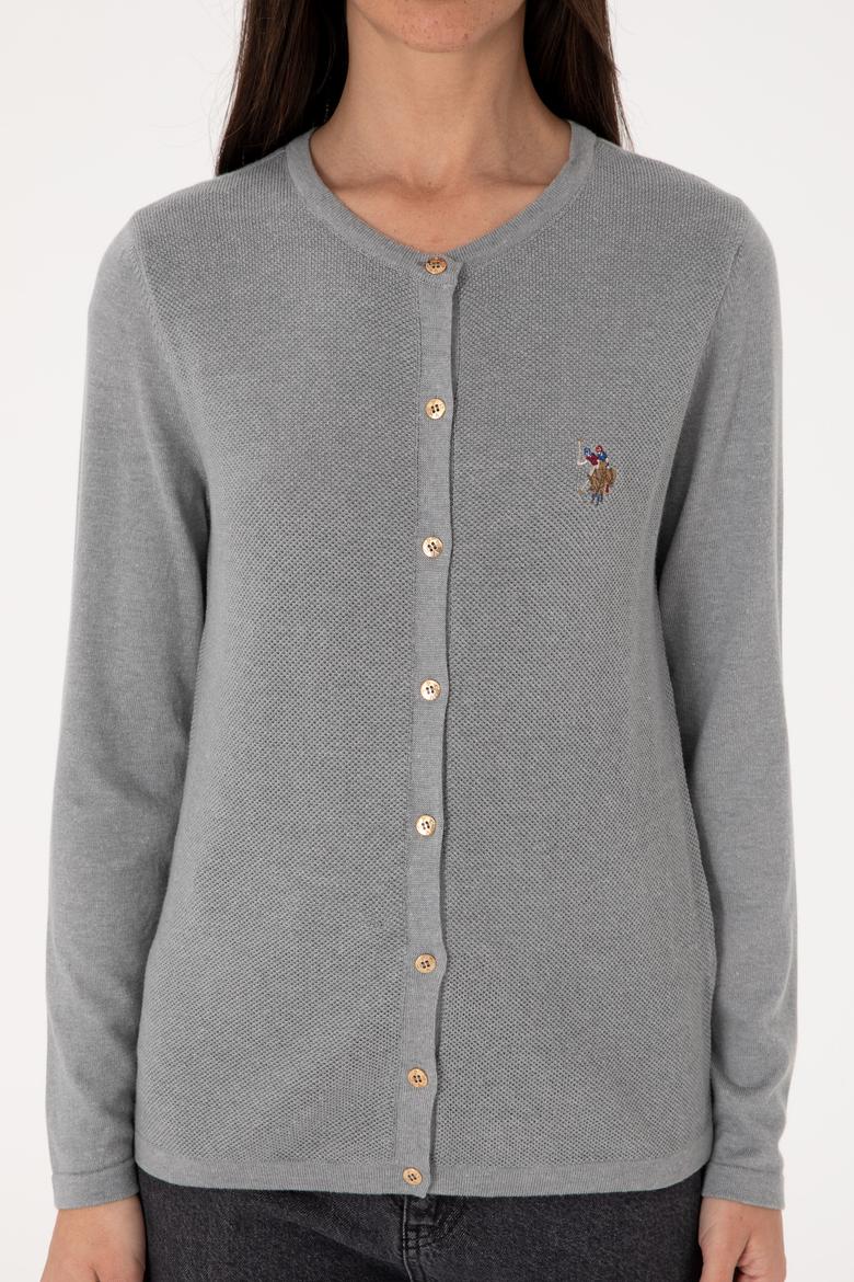 Kadın Gri Melanj Basic Triko Hırka - 50288991060