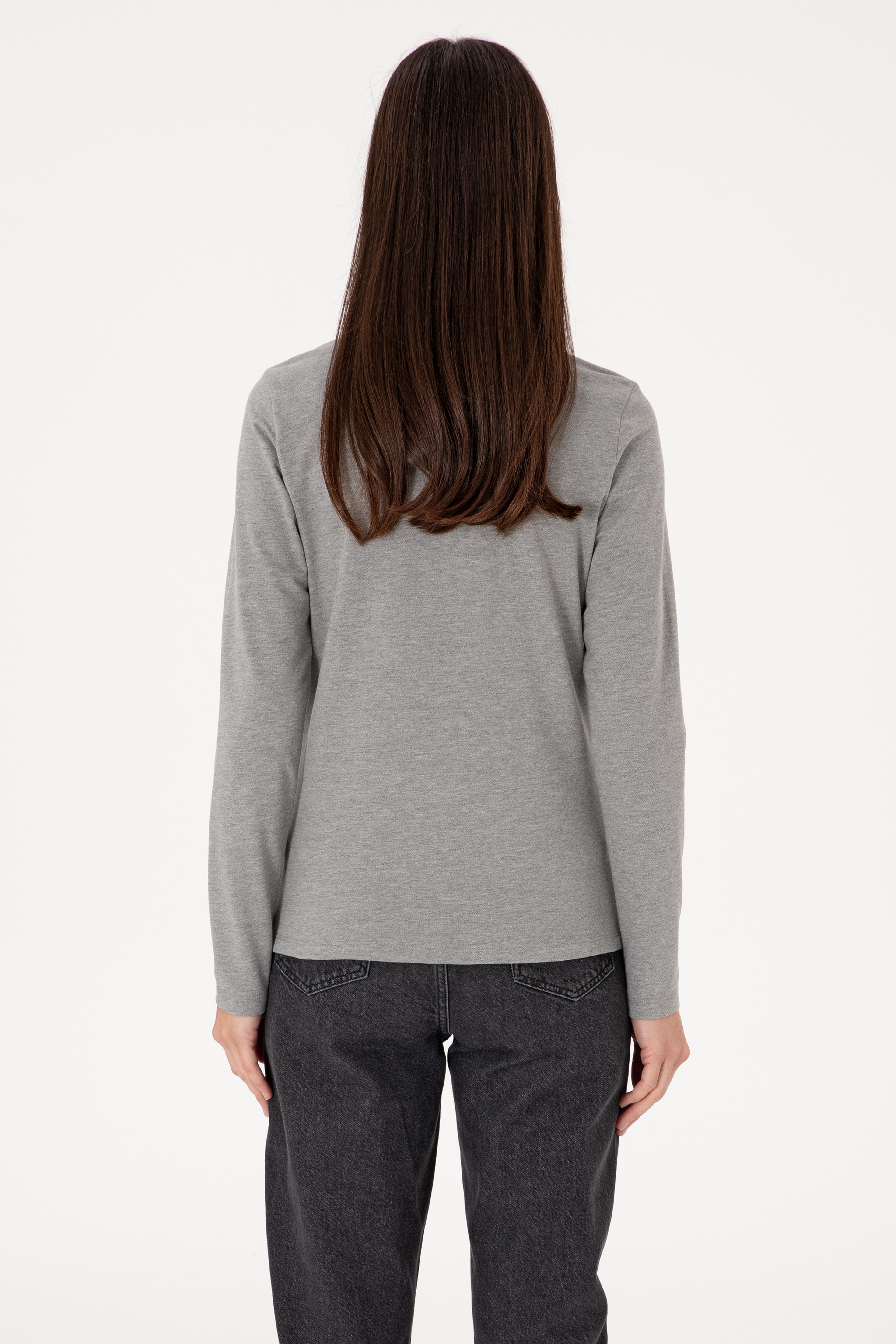 Kadın Gri Melanj Basic Sweatshirt - Image 5