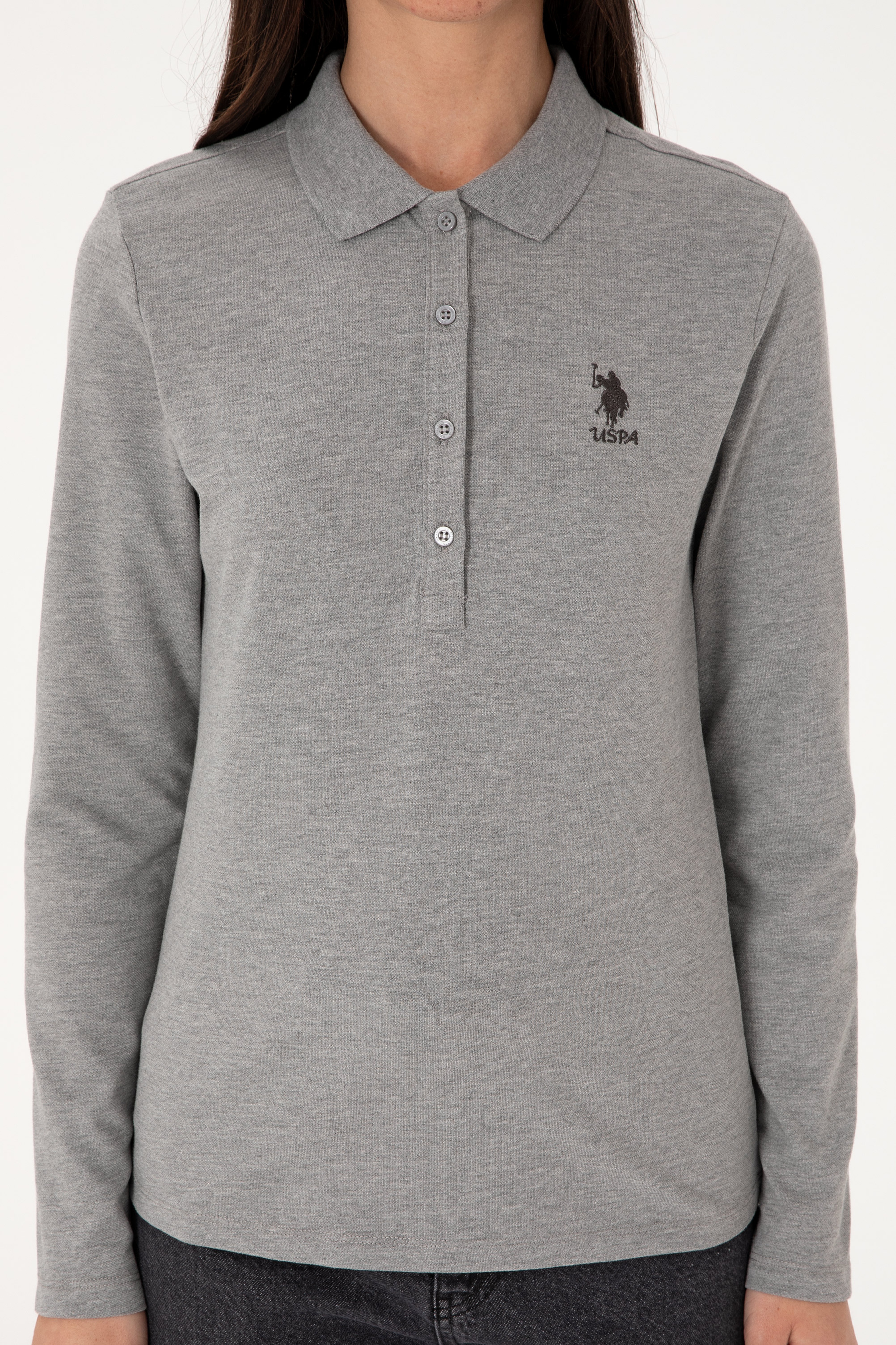 Kadın Gri Melanj Basic Sweatshirt - Image 6