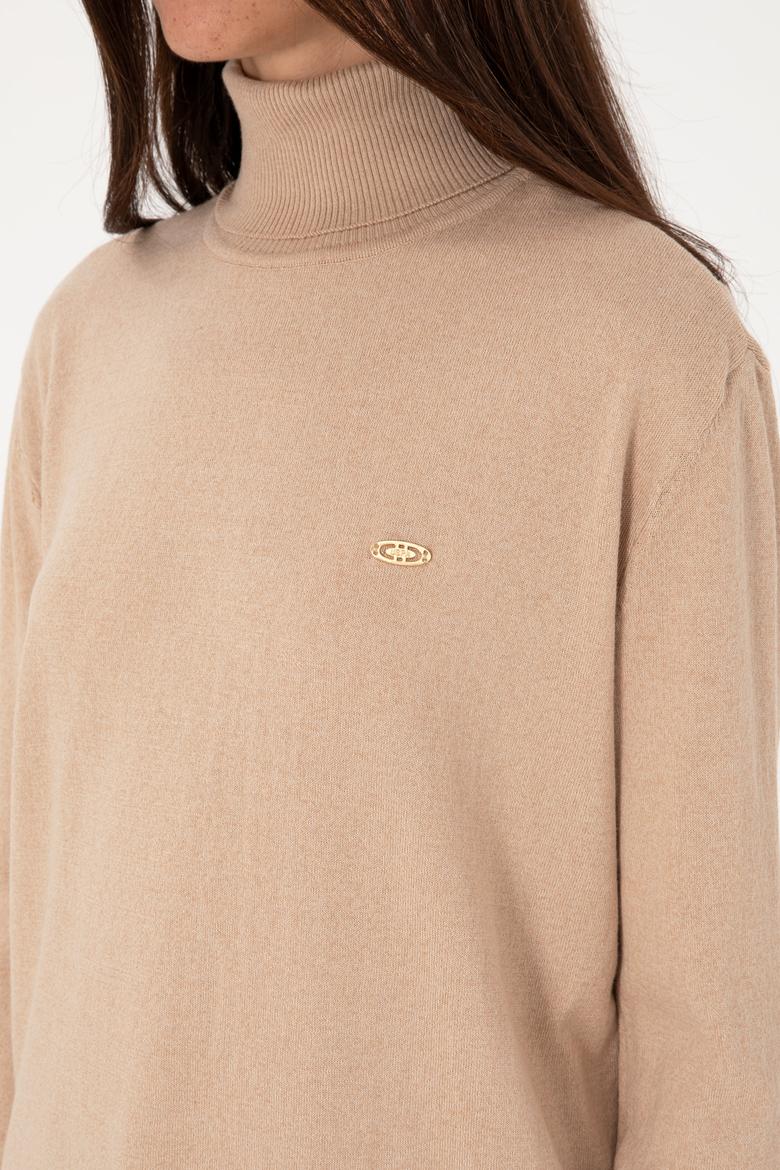 Kadın Kum Melanj Boğazlı Basic Kazak - 50288974089